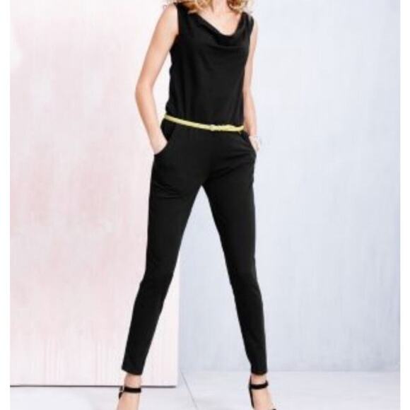 Garnet Hill Black Jersey Lounge Style Jumpsuit Women’s 8 Minimalist Neutral Chic - Picture 1 of 9